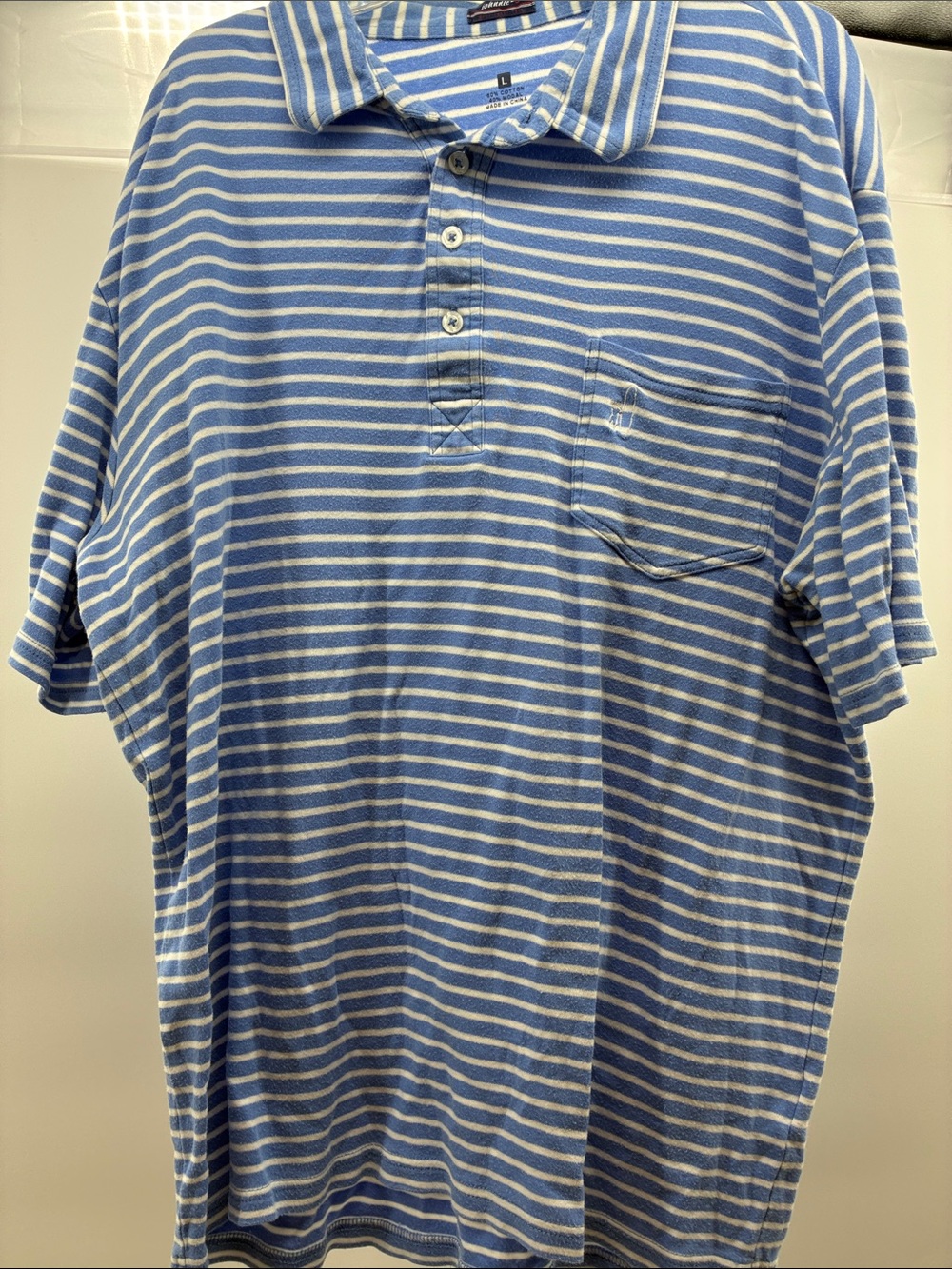 johnnie-O Light Blue and White Striped Polo Shirt